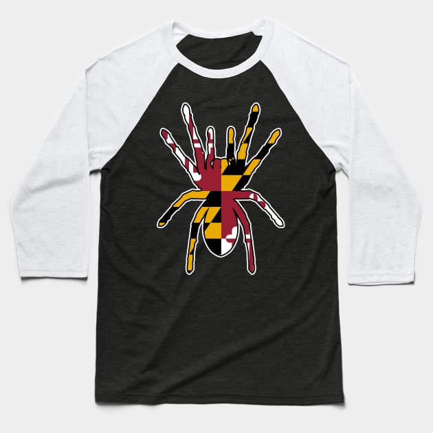 Tarantula Maryland Flag Baseball T-Shirt by Wickedcartoons